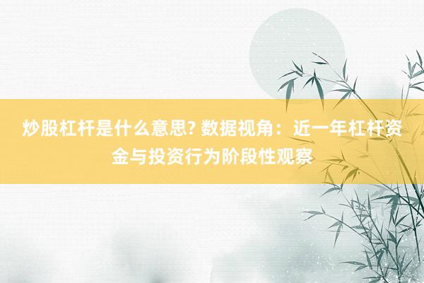 炒股杠杆是什么意思? 数据视角：近一年杠杆资金与投资行为阶段性观察